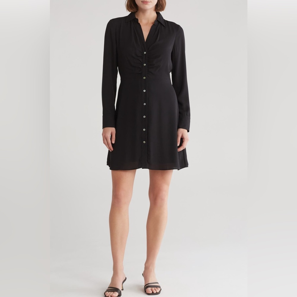 NWT DR2 by Daniel Rainn gathered front long sleeve shirt dress L